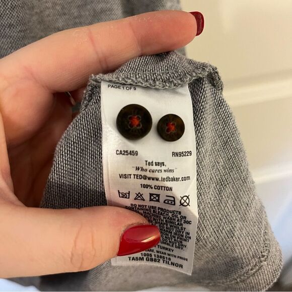 Ted Baker Men’s Grey polo with plaid Collar detail Size 4 or Large - Picture 10 of 13